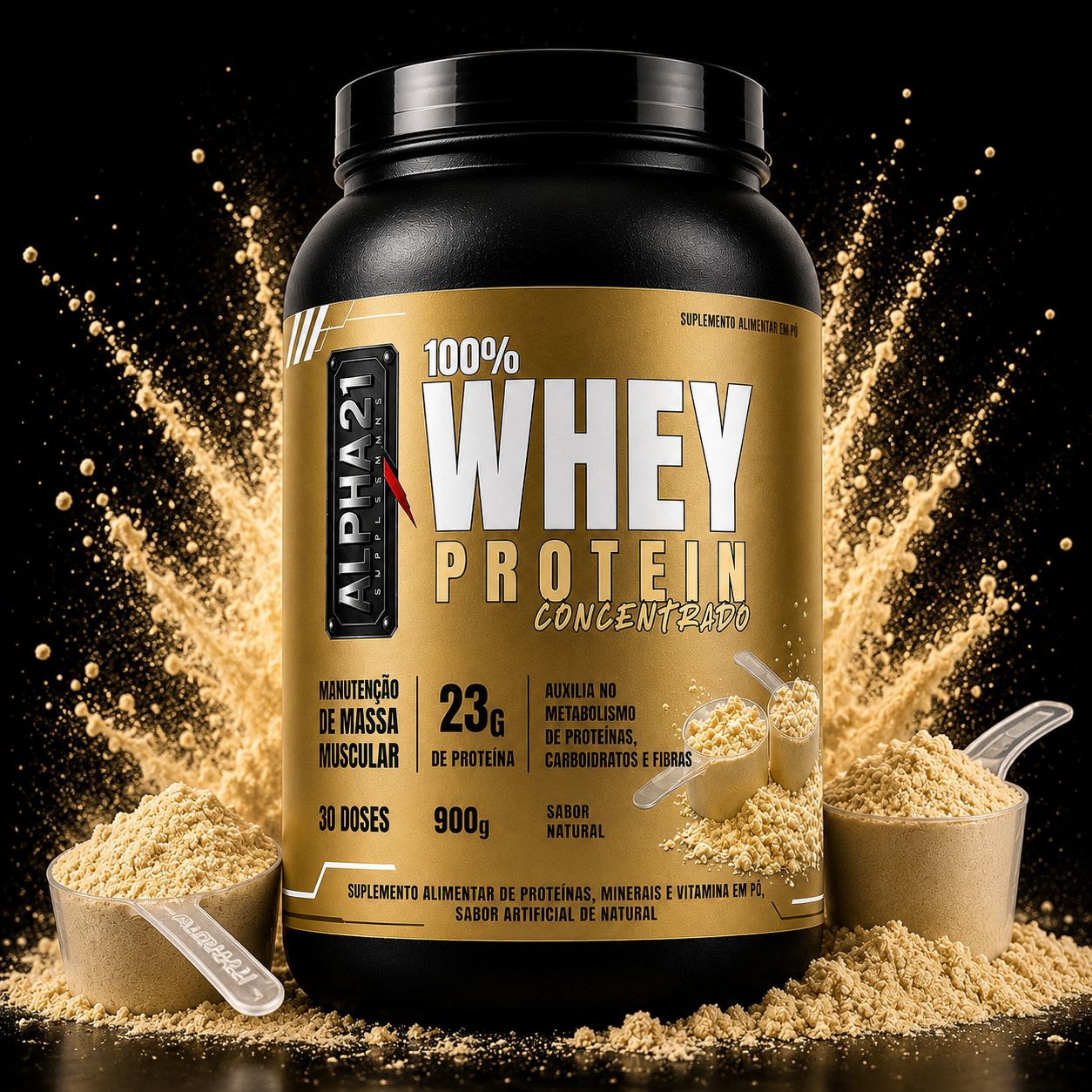 Whey Protein Natural Sem Sabor ALPHA21 – concentrado 900g