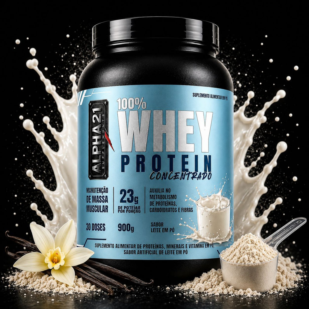Whey Protein ALPHA21 Leite em Pó – suplemento proteico 900g