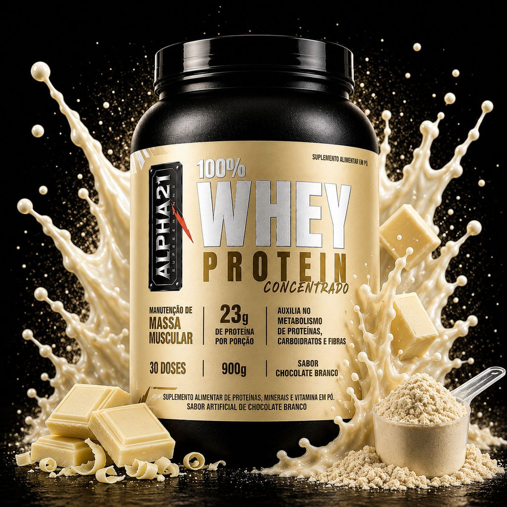 Whey Protein Chocolate Branco ALPHA21 – concentrado 900g