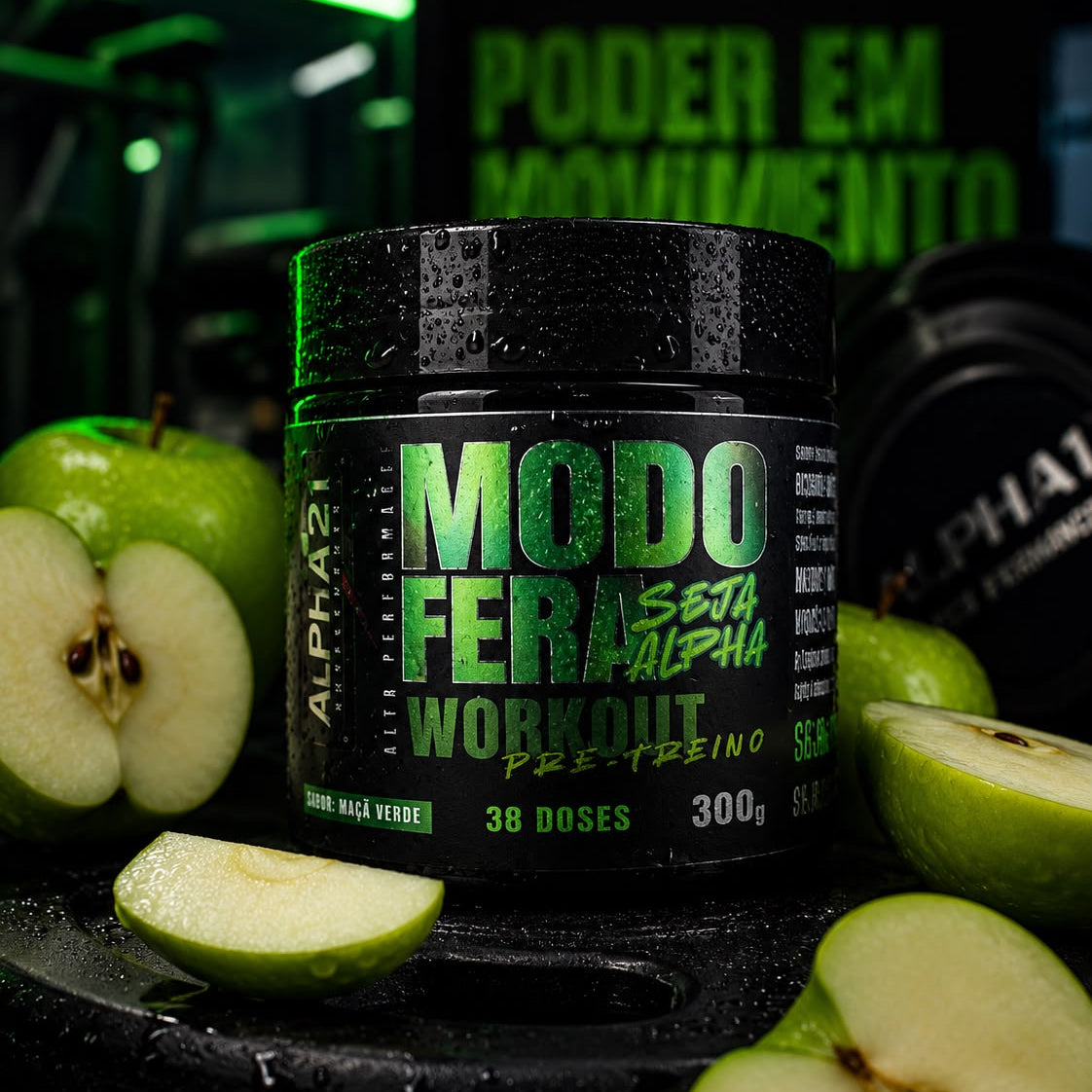 Pré-Treino Maçã Verde ALPHA21 300g – Energia Premium