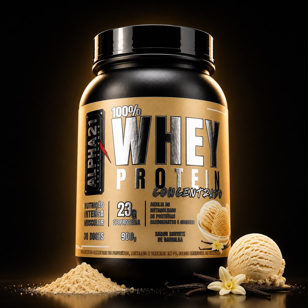 Whey Protein Concentrado ALPHA21 900g | Sabor Baunilha