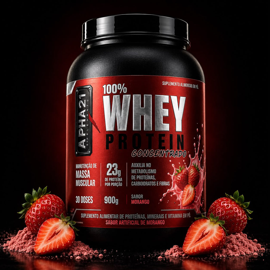 Whey Protein Concentrado ALPHA21 900g | Sabor Morango