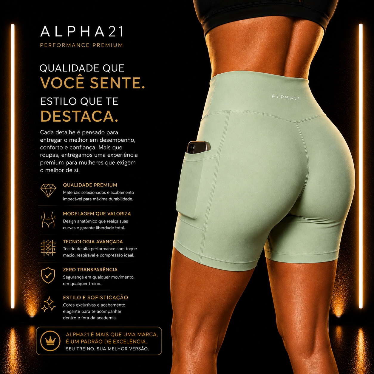 Shorts Fitness Feminino ALPHA21 | Alta Performance