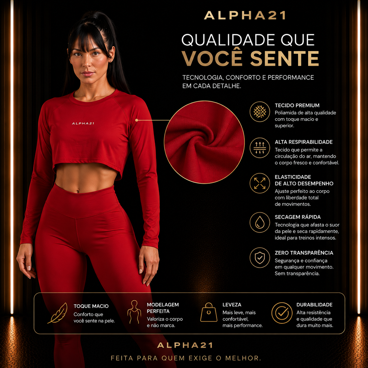 Blusa Fitness Feminina ALPHA21 | Manga Longa Performance