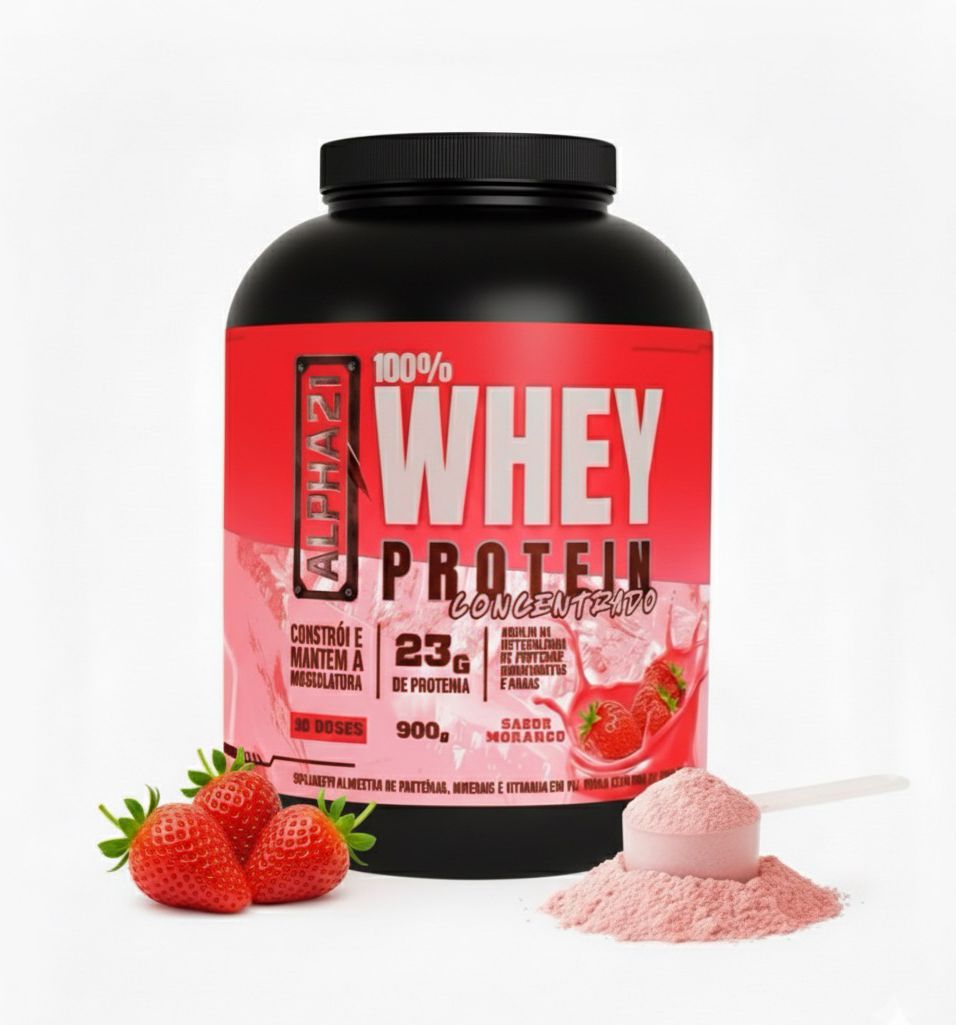ALPHA21 PURE WHEY — SABOR MORANGO (900G)  ⭐️⭐️⭐️⭐️⭐️ 6.912 avaliações | Energia, Sabor e Desempenho Premium