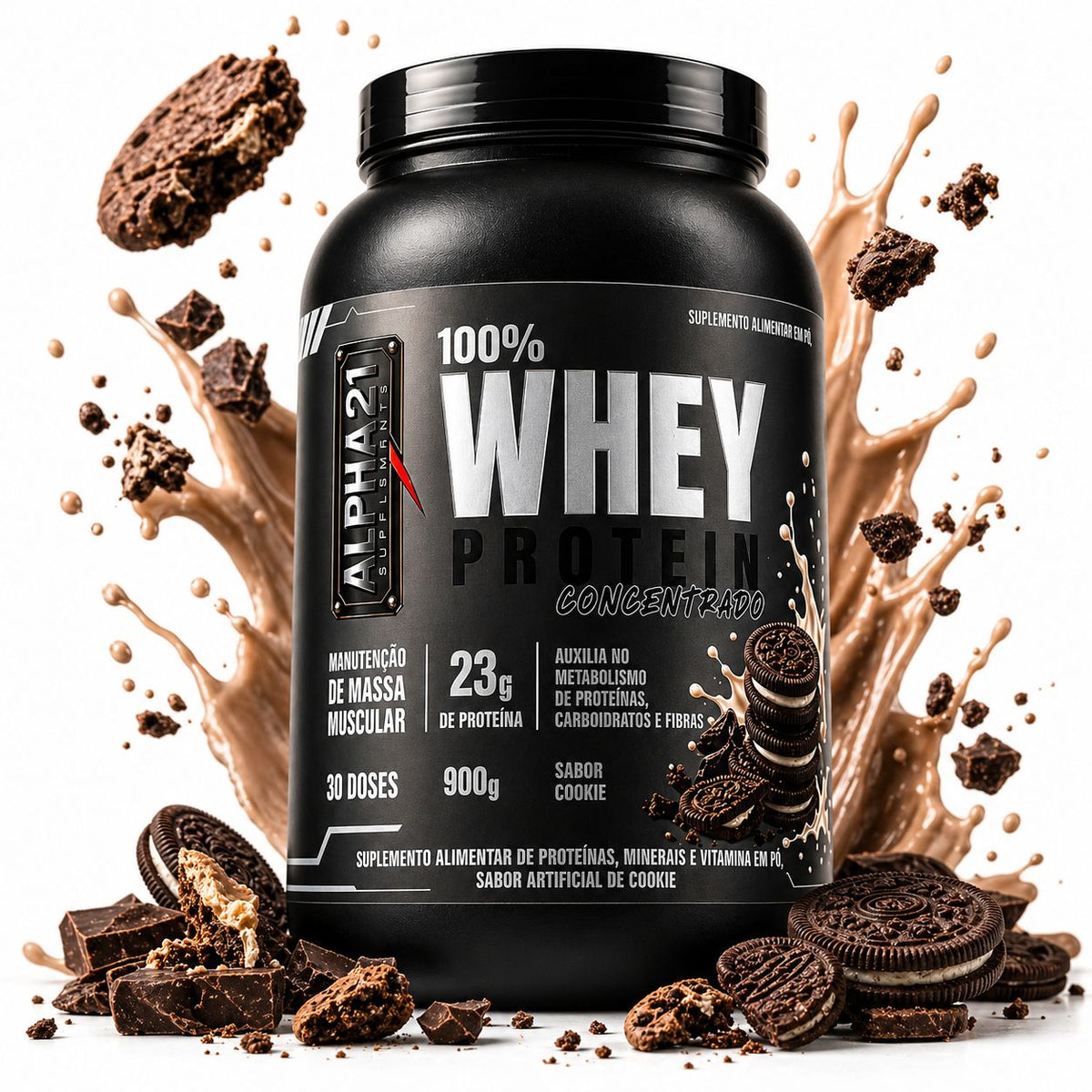Proteína concentrada ALPHA21 Cookies – 900g para ganho muscular
