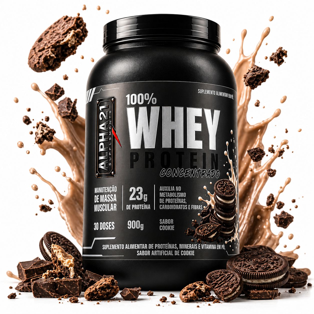 Proteína concentrada ALPHA21 Cookies – 900g para ganho muscular