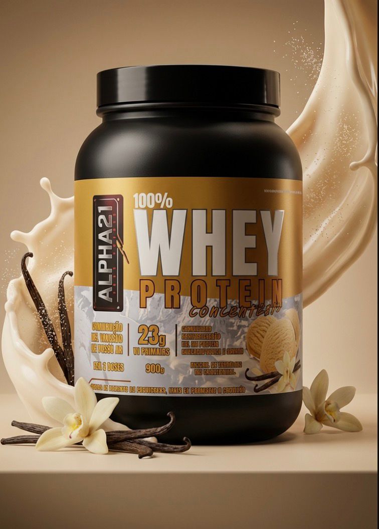 Whey Protein ALPHA21 Baunilha 900g - Suplemento proteico concentrado com 24g de proteína, BCAAs e aminoácidos essenciais - Fabricado sob BPF ANVISA
