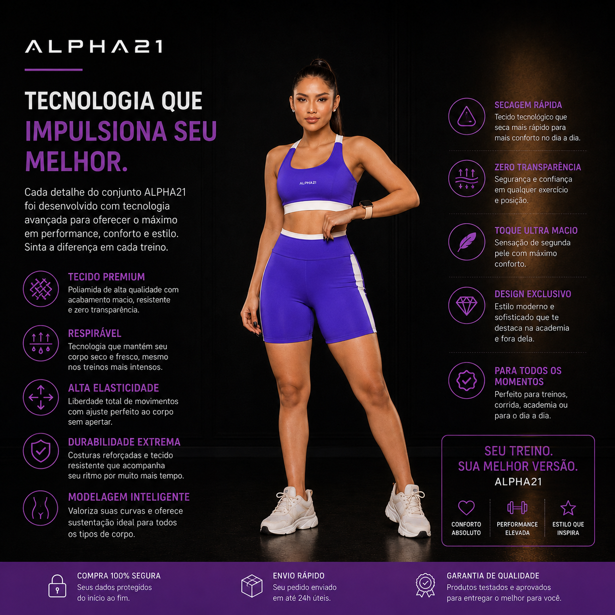 Conjunto Fitness Feminino Bicolor ALPHA21 para Performance