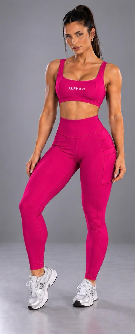 Conjunto Feminino Fitness ALPHA21  Top e Legging com Bolsos