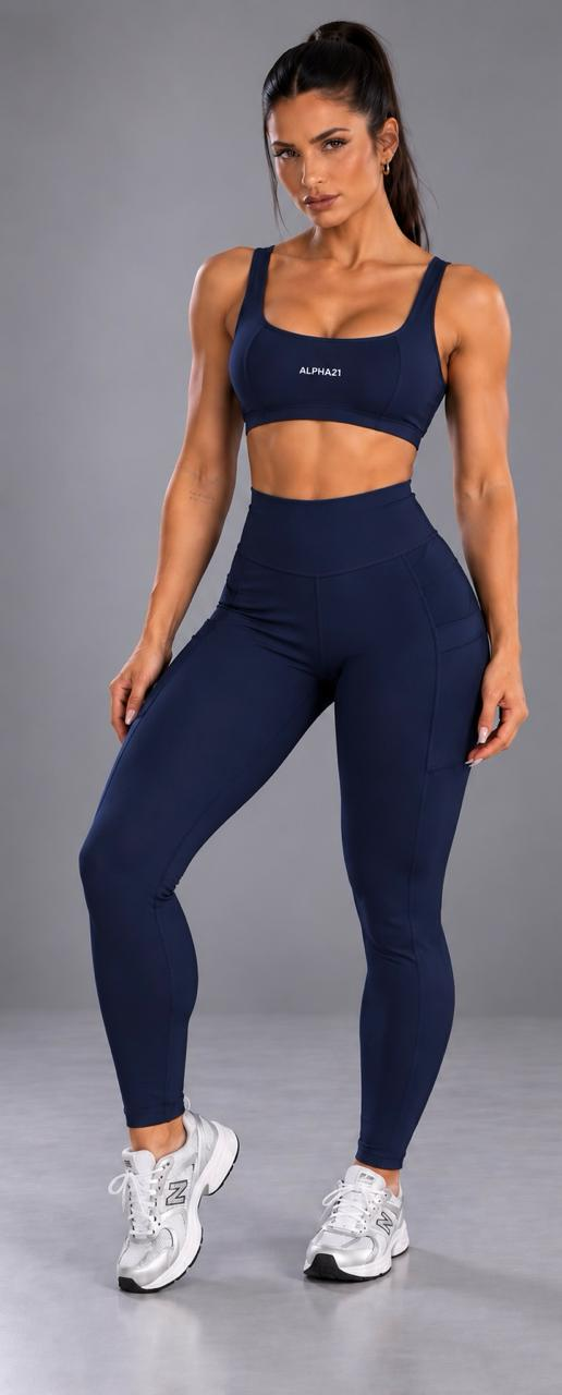 Conjunto Feminino Fitness ALPHA21  Top e Legging com Bolsos