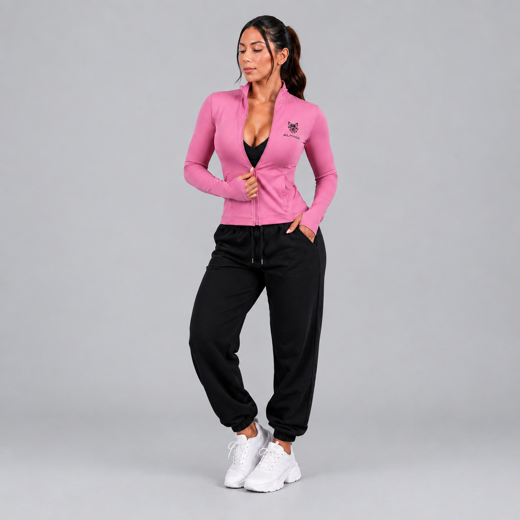 Jaqueta fitness ALPHA21 rosa em fundo claro