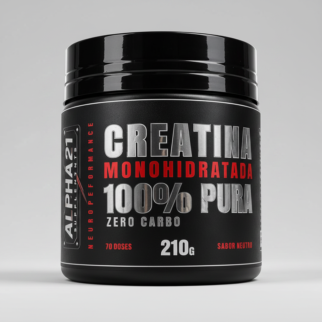 Creatina Monohidratada 210g ALPHA21 fundo cinza