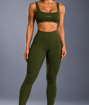 Conjunto Feminino Fitness ALPHA21  Top e Legging com Bolsos