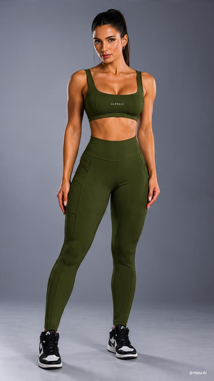 Conjunto Feminino Fitness ALPHA21  Top e Legging com Bolsos