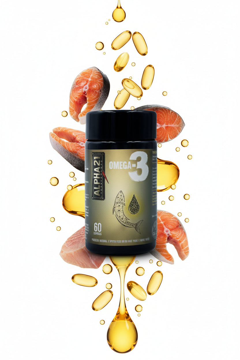 "Pote de Omega 3 ALPHA21 8K – suplemento premium de alta qualidade para saúde cardiovascular e desempenho máximo"