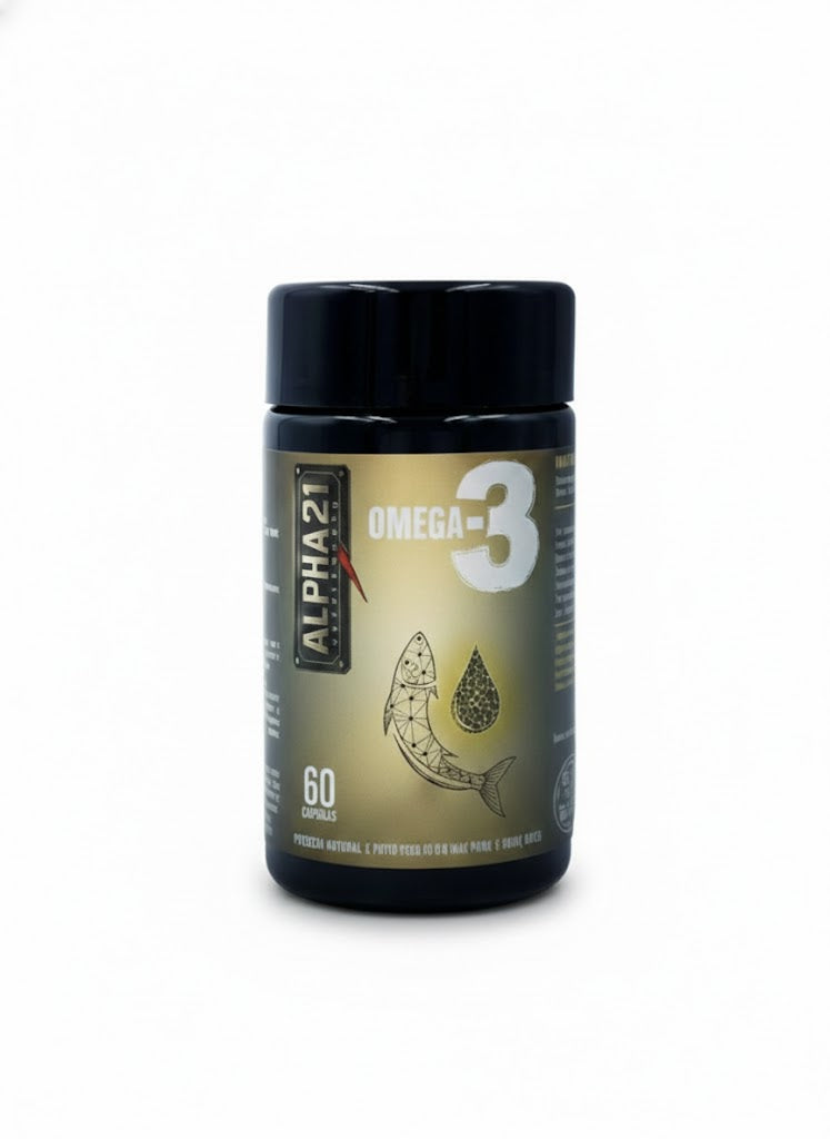 Omega 3 ALPHA21 – suplemento com ácidos graxos essenciais EPA e DHA para suporte cardiovascular e cognitivo, fabricado sob BPF/ANVISA