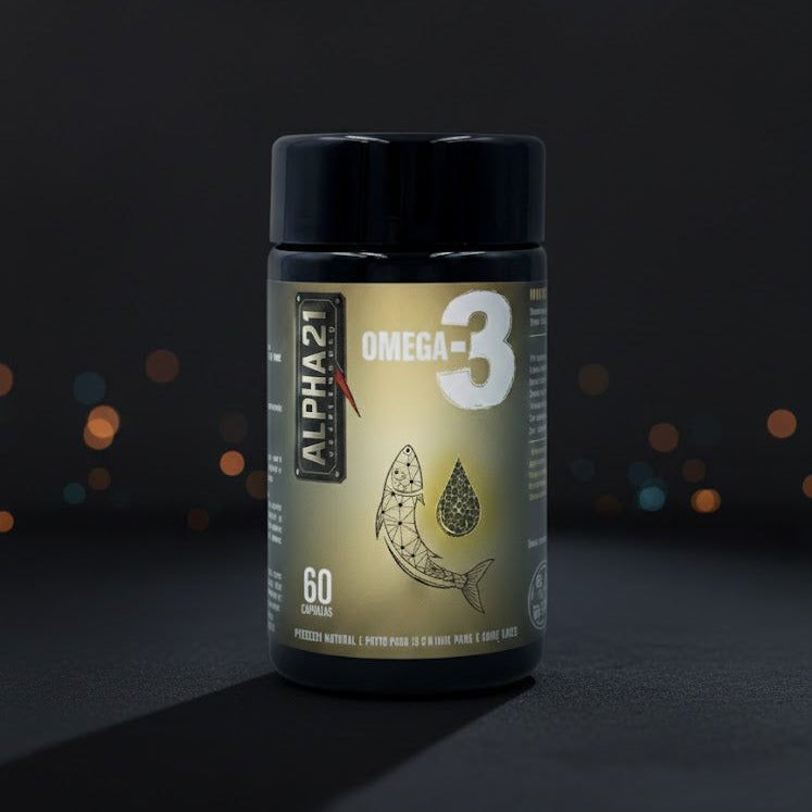 "Pote de Omega 3 ALPHA21 8K – suplemento premium de alta qualidade para saúde cardiovascular e desempenho máximo"