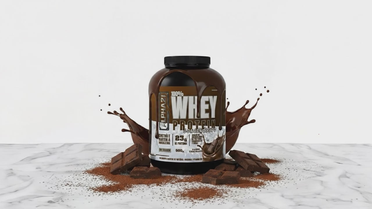Whey Protein ALPHA21 Chocolate 900g - Suplemento proteico concentrado com 24g de proteína, BCAAs e aminoácidos essenciais - Fabricado sob BPF ANVISA