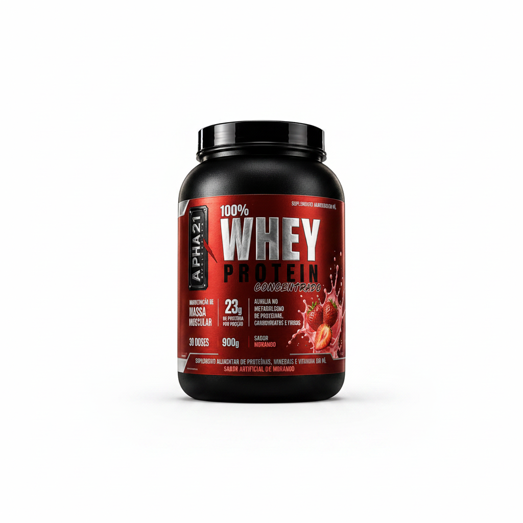 Whey Protein Morango ALPHA21 - Fundo Branco